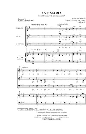 Ave Maria SAB - Victoria, Arr. Russell Robinson