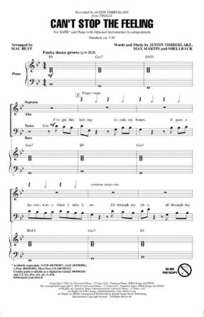 Can't Stop the Feeling SATB - Arr. Mac Huff