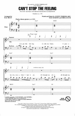 Can't Stop The Feeling SAB - Arr. Mac Huff