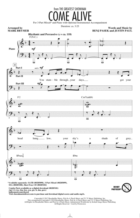 Come Alive 3-Part Mixed - Arr. Mark Brymer