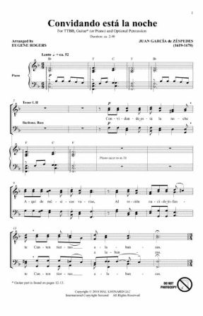 Convidando esta la noche TTBB - Arr. Eugene Rogers