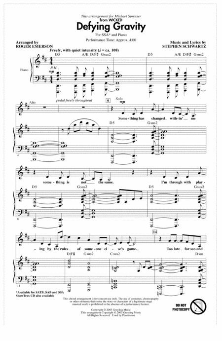 Defying Gravity (Wicked) SSA - Arr. Roger Emerson