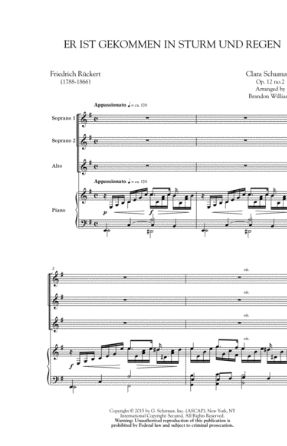 Er Ist Gekommen In Sturm Und Regen SSA - Clara Schumann, Arr. Brandon Williams