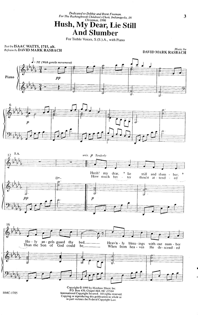 Hush, My Dear, Lie Still And Slumber SSA - David Mark Rasbach