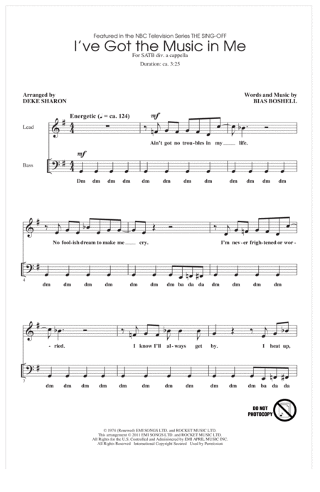 I've Got the Music in Me SATB - Arr. Deke Sharon