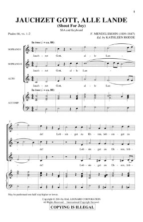 Jauchzet Gott, Alle Lande SSA - Mendelssohn Ed. Rodde