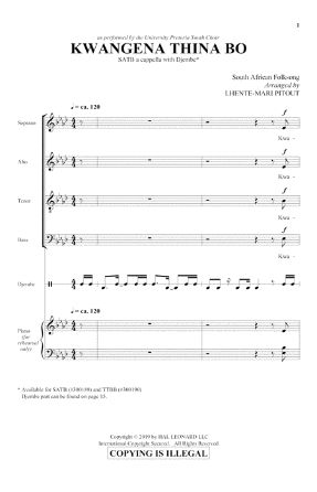 Kwangena Thina Bo SATB - Arr. Lhente-Mari Pitout