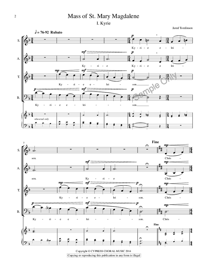 Mass of St. Mary Magdalene (Kyrie) SATB - Jared Tomlinson