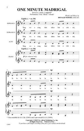 One Minute Madrigal SSA - Donald Moore