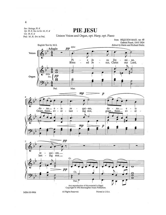 Pie Jesu Unison - Gabriel Faure, Arr. Doreen Rao