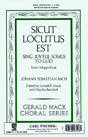 Sicut Locutus Est SSATB - Bach, Ed. Mack And Banzhaf