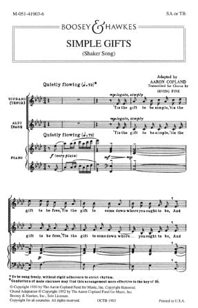 Simple Gifts (Unison ) arr. Aaron Copland