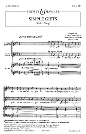 Simple Gifts SA - Aaron Copland, Arr. Irving Fine